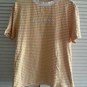 Guess Vintage Striped T-Shirt in Butter Yellow and White